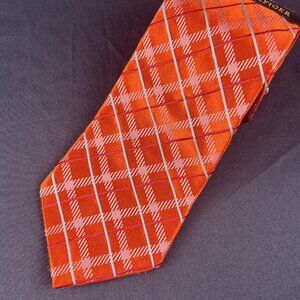 Tommy Hilfiger Mens Tie Orange Plaid 100% Silk USA Classic Designer Necktie NWT